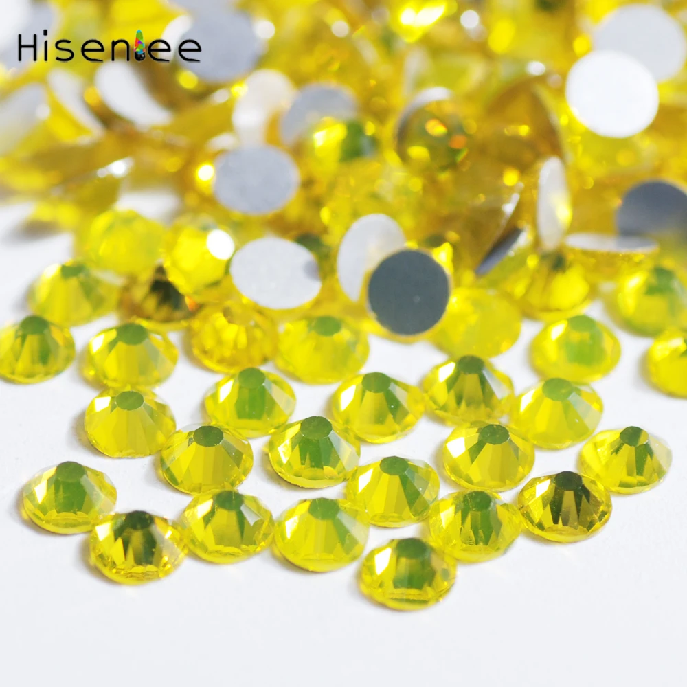 Красивые лимонно желтые кристаллы AB с плоской задней поверхностью без горячей