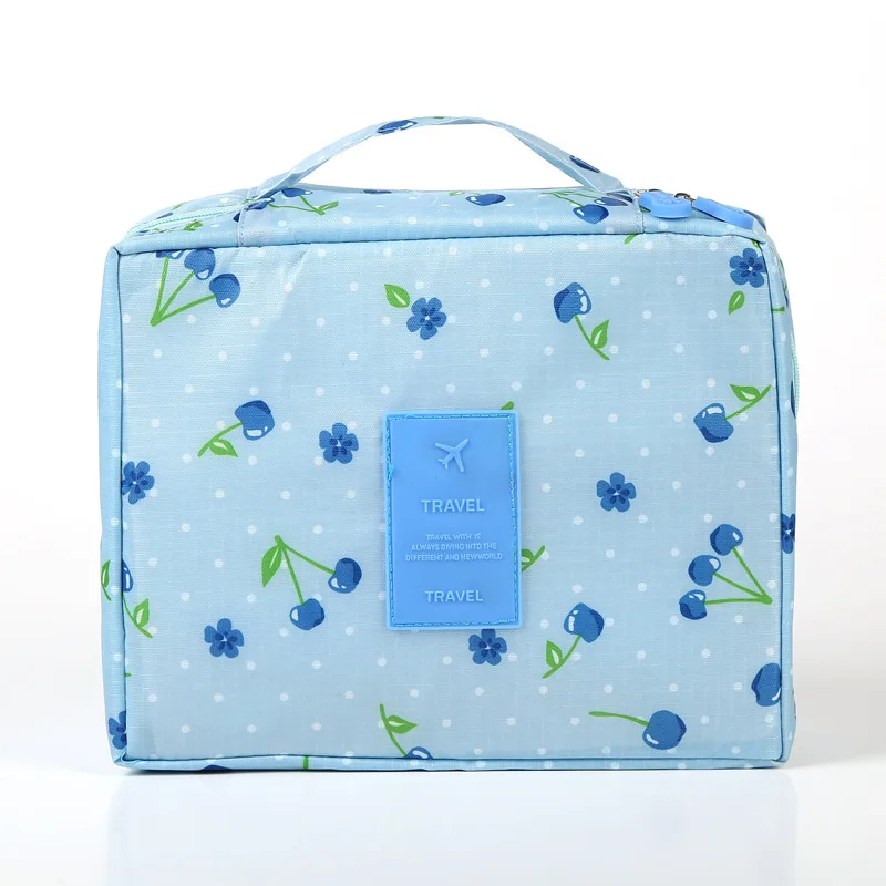 Blue cherry Женская косметичка на молнии, нейлоновая, водонепроницаемая, косметичка, косметичка, красивый чехол, органайзер для макияжа, косметичка, наборы, для хранения, для путешествий, моющаяся сумка - Цвет: Blue cherry