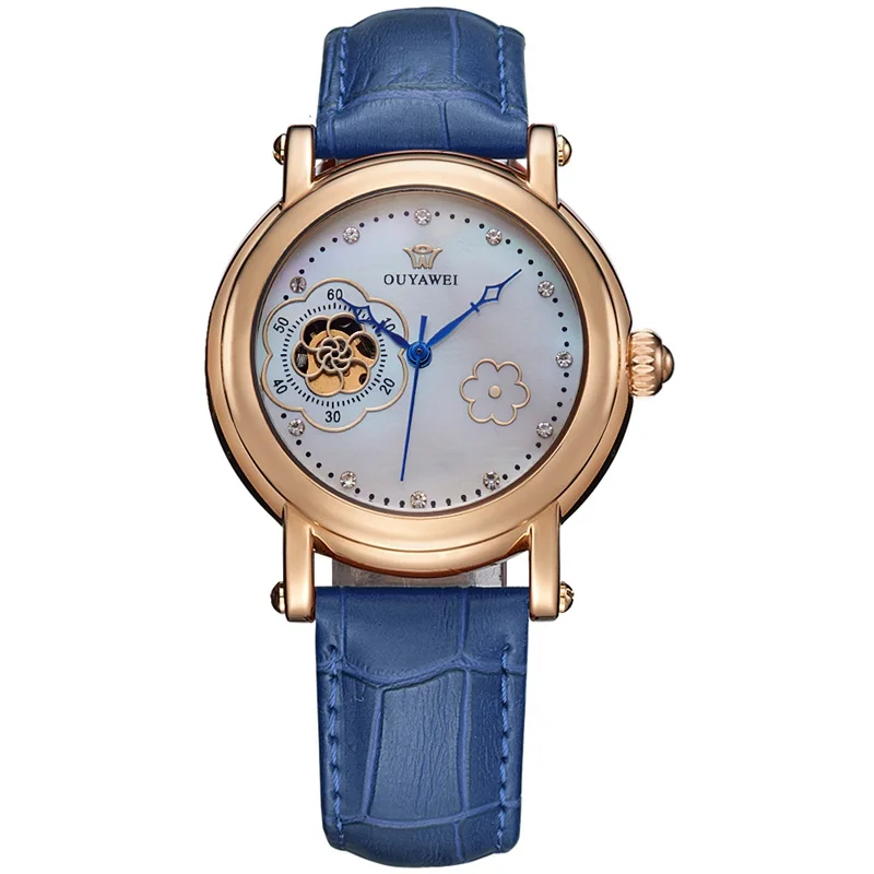 automatic watches 4 OUYAWEI модные элегантные водостойкие механические часы для женщин self wind Бизнес Золотой цветок женские Автоматические часы для женщин - Цвет: automatic watches 4
