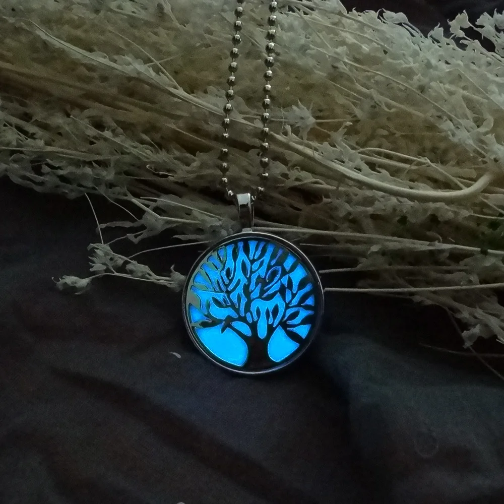 Колье с подвеской Дерево жизни Круглый Светящийся кулон золотого цвета 30 мм