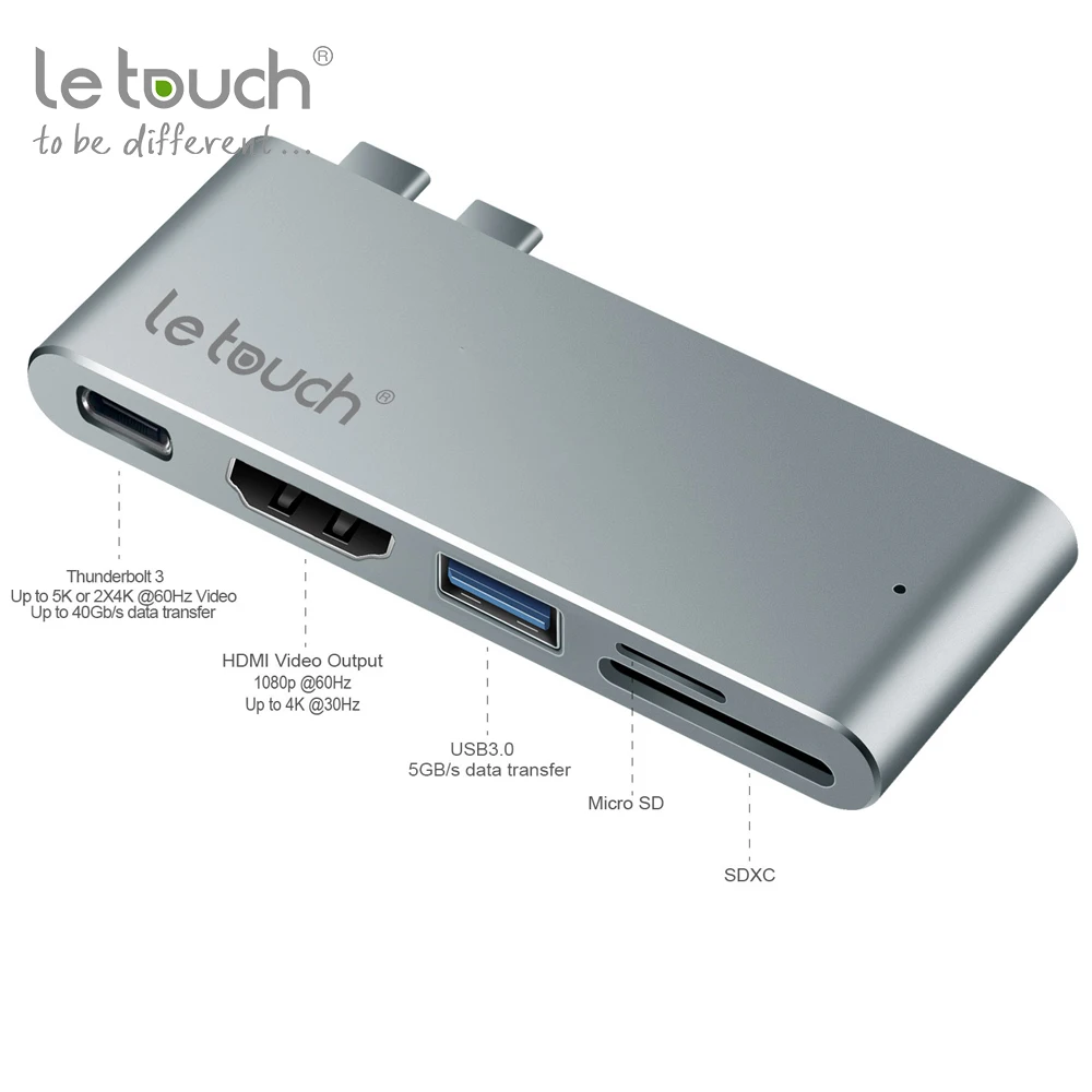 LeTouch двойной порты USB C концентратор для HDMI адаптер К 4 к Thunderbolt 3 usb type с TF SD слот PD