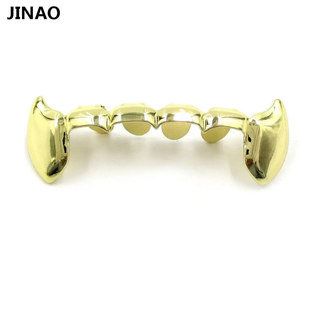 Набор для гриля JINAO Fang, 24 k, Розовая позолота, покрытие половинными зубами, Дракула, вампирские клыки, тонкие грили, Золотая Верхняя и нижняя гриля, набор для зубов - Окраска металла: Gold Bottom