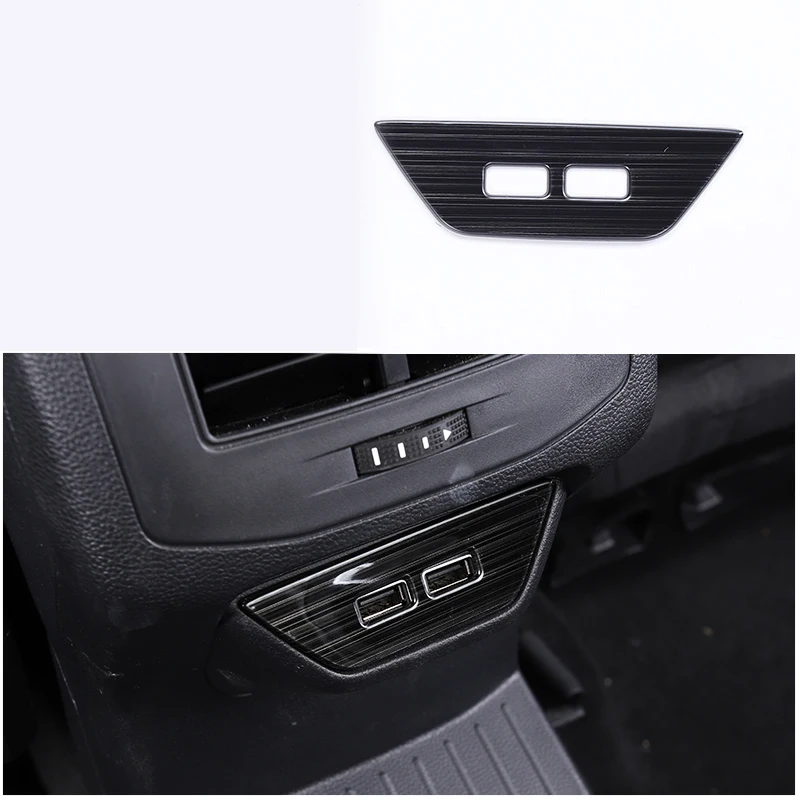 black Lsrtw2017 нержавеющая сталь автомобиль Подлокотник задний usb-порт Панель Планки для volkswagen t-roc - Название цвета: black