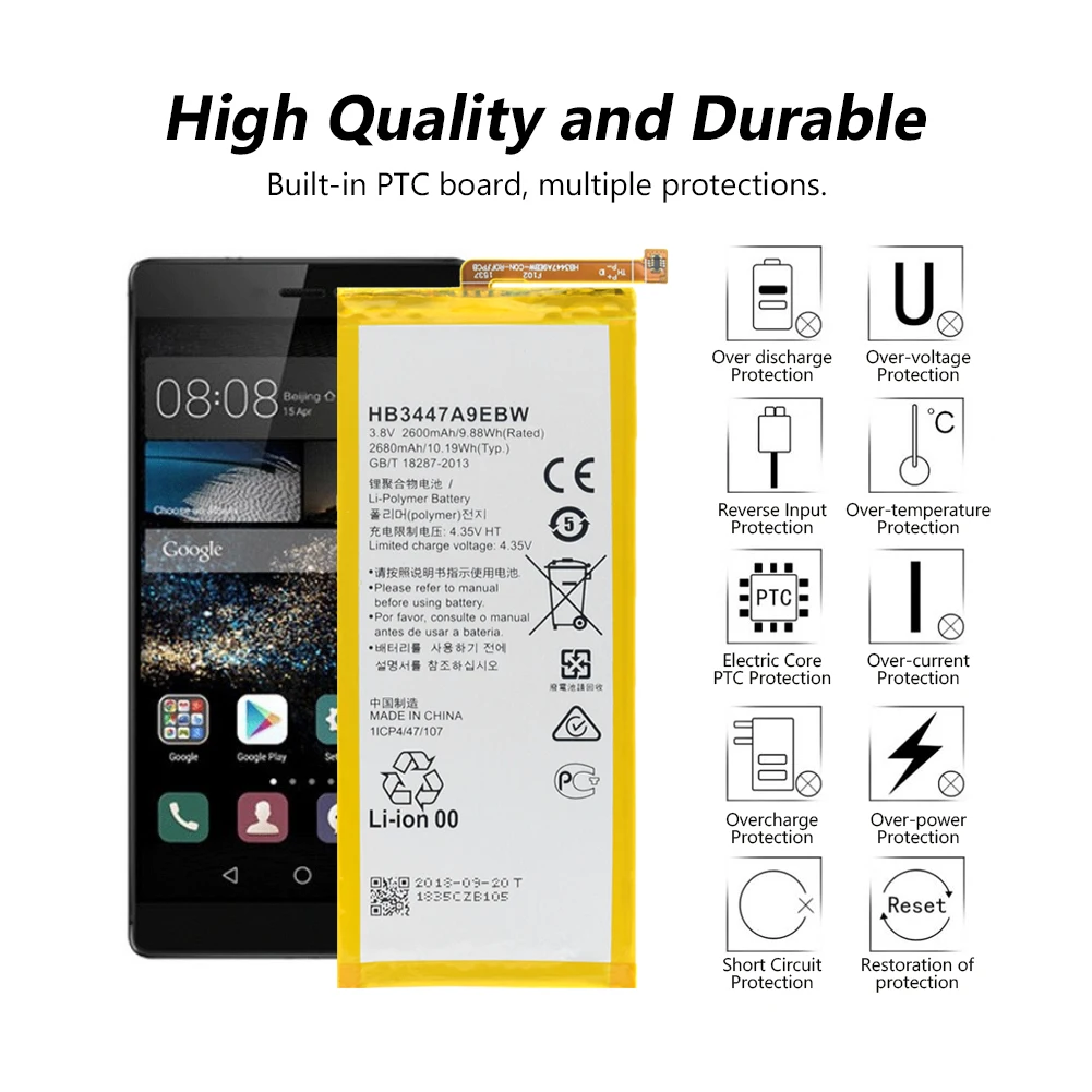 100% Новый оригинальный YCDC Высококачественный аккумулятор HB3447A9EBW для huawei Ascend P8 GRA L09