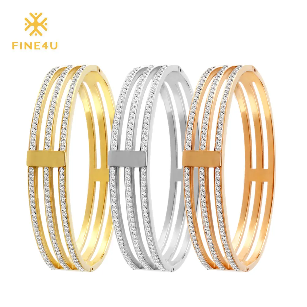 2019 Новый FINE4U B101 кубического циркония Браслет манжета для Для женщин 316L Браслеты