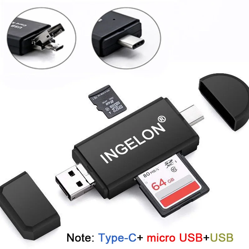 R320-3in1 Reader 3 в 1 OTG кард-ридер type C& micro USB& USB 2,0 универсальный OTG TF/SD адаптер для micro sd Android Компьютерный адаптер заголовки - Цвет: R320-3in1 Reader