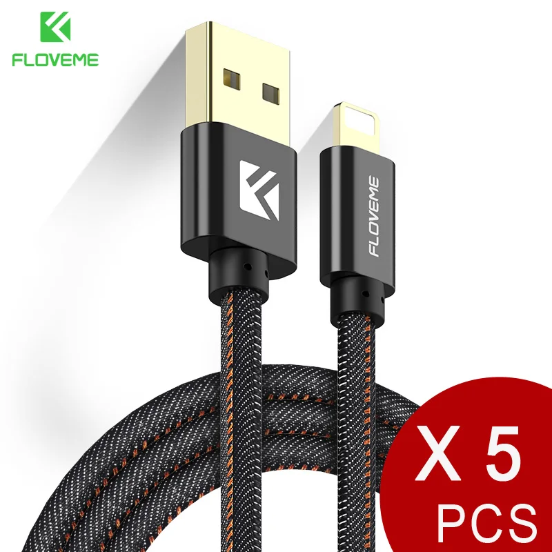 Black FLOVEME для iphone Xs Max USB кабель для iphone 8, 6, 7, 5 В/2,1 а Быстрая зарядка 0,3 м 1 м 2 м USB кабель для iphone Кабо 5 шт./лот - Цвет: Black