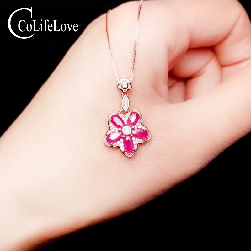

CoLife Jewelry Fashion Sterling Silver Ruby Pendent 5 Pieces 3mm*5mm Natural Ruby Silver Pendant 925 Silver Ruby Jewelry Gift