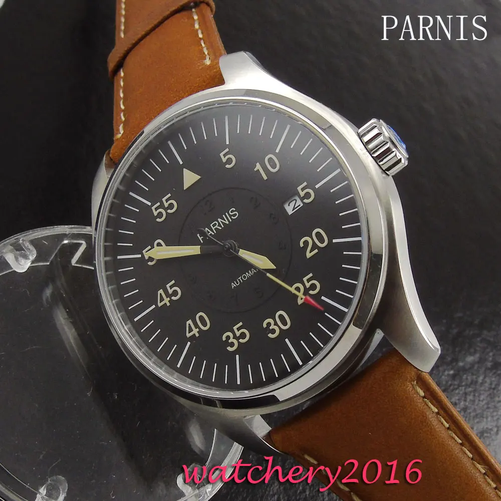 44 мм паринс черный циферблат нержавеющая сталь чехол сапфировое стекло Дата