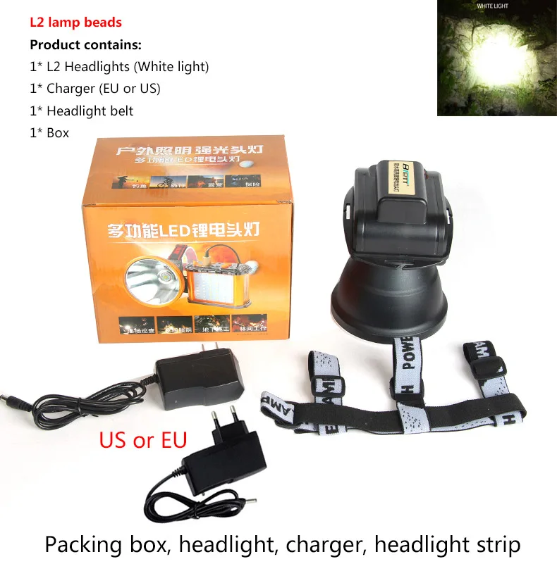 BR-L2 White light Светодиодный налобный светильник-вспышка Cree xhp70.2 или L2 светильник 50 Вт чип 6000 люмен Прямая зарядка Открытый водонепроницаемый велосипедный светодиодный головной светильник - Испускаемый цвет: BR-L2 White light