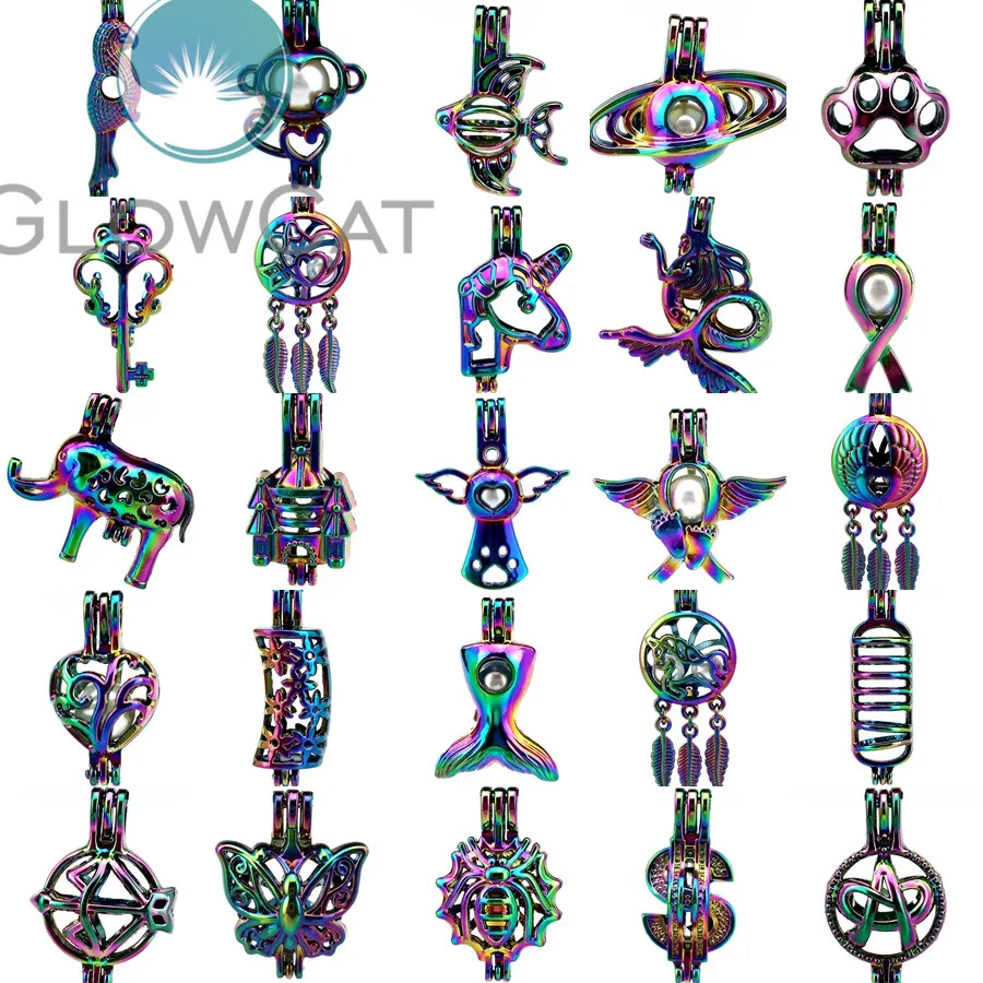 

1X Rainbow Beads Cage Unicorn Mermaid Whale Tail Castle Angel Dream Catcher Locket Perfume Diffuser Oyster Pearl Cage