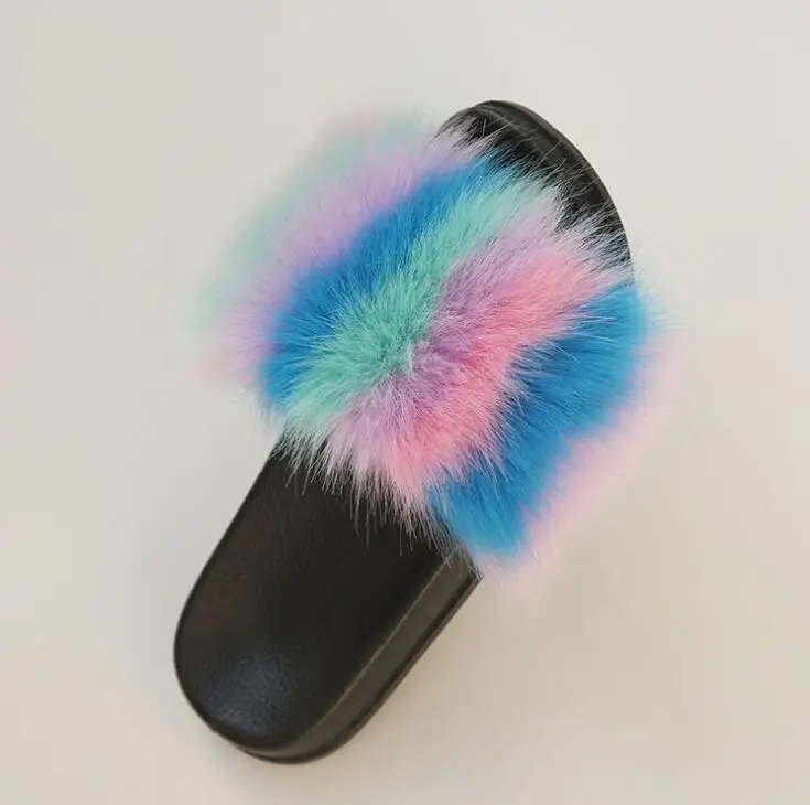 Multicolor13 Прямая с фабрики новые женские домашние тапочки; нескользящая резина с лисьим мехом сандалии, шлепанцы гладкая слово модные шлёпанцы для женщин - Цвет: Multicolor13