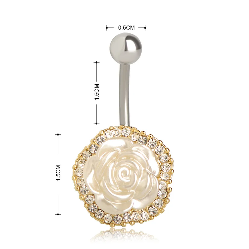 Funmor кольцо на пупок из нержавеющей стали с белой розой великолепное для пирсинга