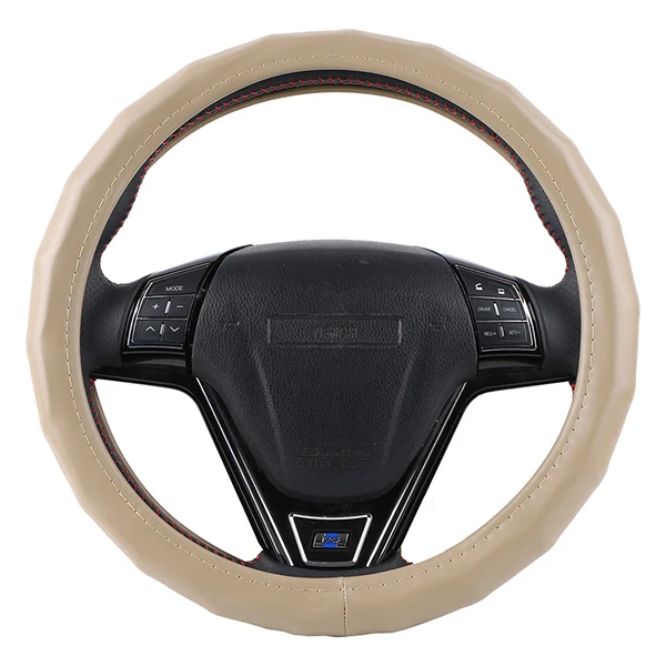 Beige Чехол рулевого колеса автомобиля из воловьей кожи, универсальный чехол для рулевого колеса, 15 дюймов/37-38 см - Название цвета: Beige