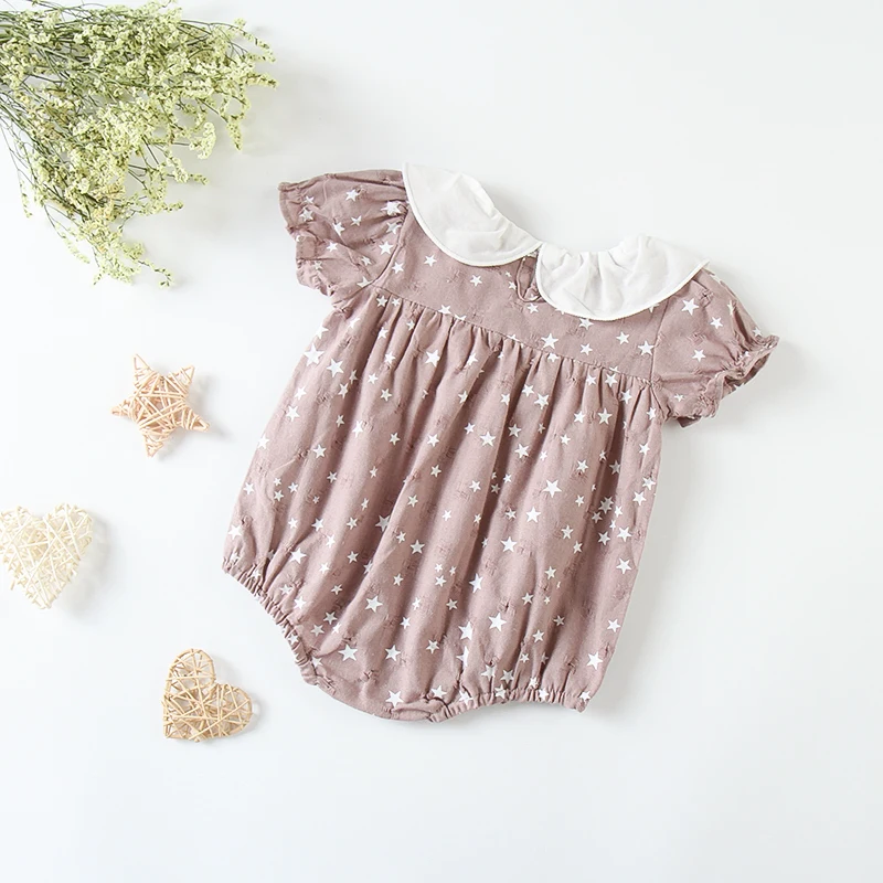 Винтажный хлопковый комбинезон с вышивкой звезд и оборками Детский коротким