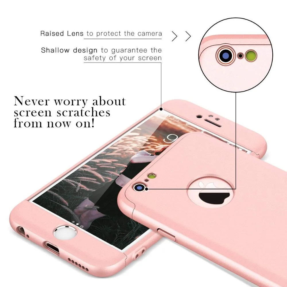 Чехол GKK для iPhone 7, 8, 6, 6s Plus, X, чехол 360, полный защитный 3 в 1, Матовый Жесткий Чехол для iPhone 5 5S SE чехол, стеклянный подарок