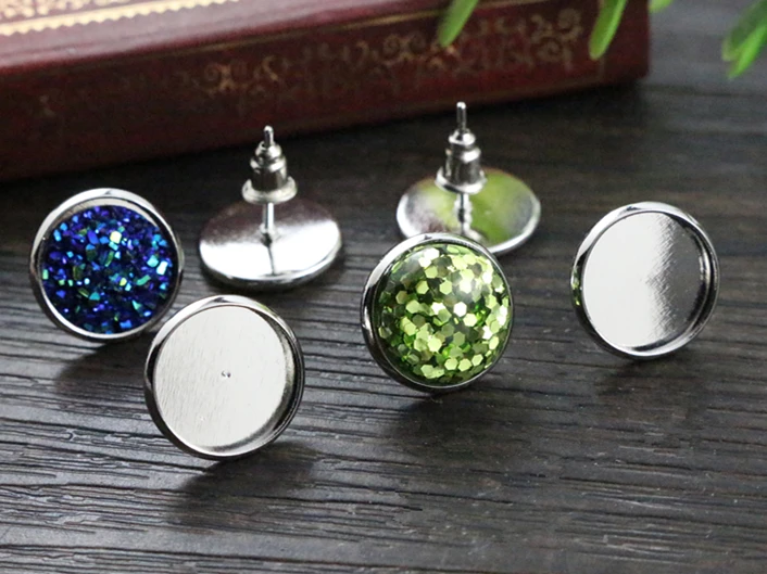 12 мм 50 шт белый k (родий) цвета покрытые нержавеющие железные серьги шпильки (с