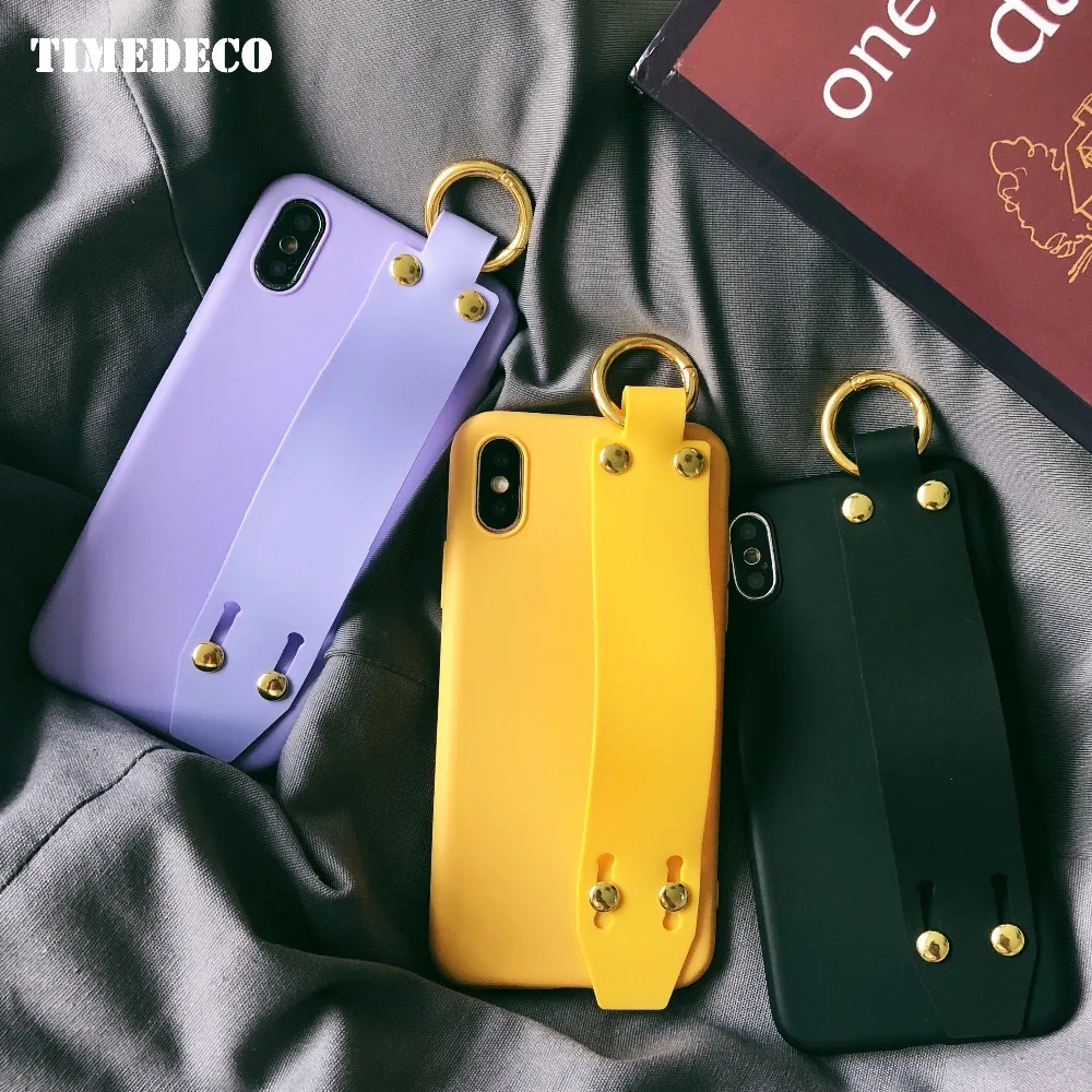 Однотонный чехол для телефона на запястье Чехол iPhone 8 7 плюс 6 6s подставки Мягкий