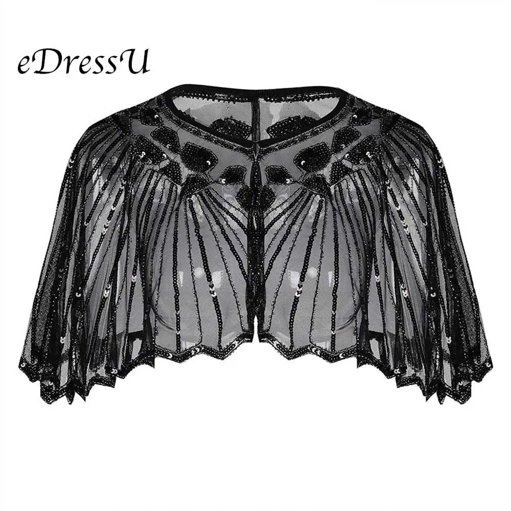EDressU 1920-х вечерние накидки винтажная накидка с блестками болеро шаль бисером