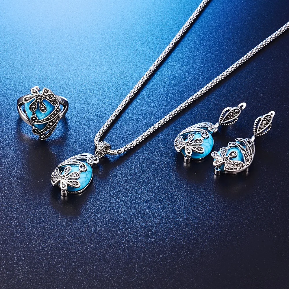 Модные Винтажные Женские Ювелирные наборы под старину натуральный камень цветок