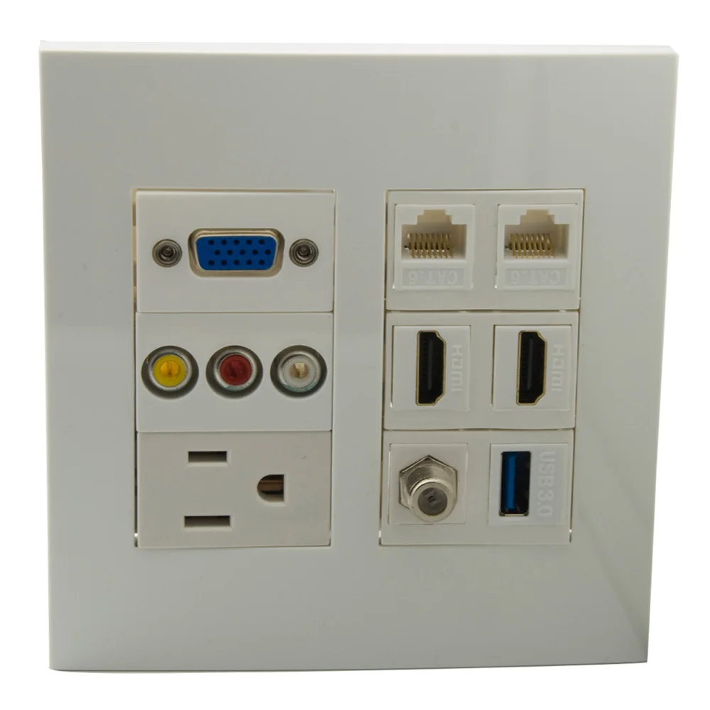 Настенная пластина на 2 комплекта с американским переменным током X HDMI CAT6 RJ45 VGA 3RCA
