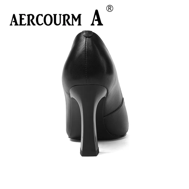 Aercourm A/; женские туфли-лодочки из коровьей кожи; Женские однотонные кожаные туфли с закрытым носком; модельные туфли на высоком квадратном каблуке; Цвет черный, зеленый