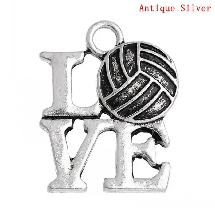 Подвеска розница doreenbeads с надписью LOVE для волейбола спорта серебристый цвет 23 мм x