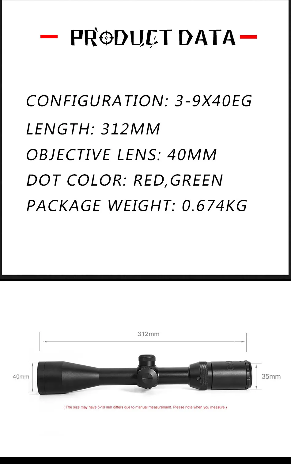 3-9X40 EG Tratical охотничий прицел оптический прицел красный зеленый точка крест волосы Retical прицелы для страйкбола ружье охотничий прицел