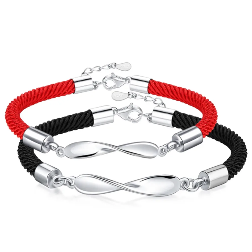 Vintage Silver Alloy Black Red Rope Lovers Bracelet Bangles Romantic Couples Gifts Students Birthday Gift Jewelry | Украшения и