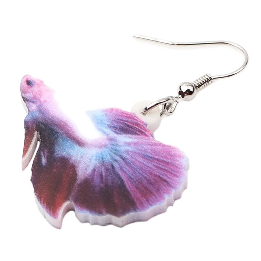 Bonsny Acrylic Drop Dangle Fighting Fish Long Earrings New Fashion Ocean Collection Animal Jewelry For Women Girl Accessories | Украшения и