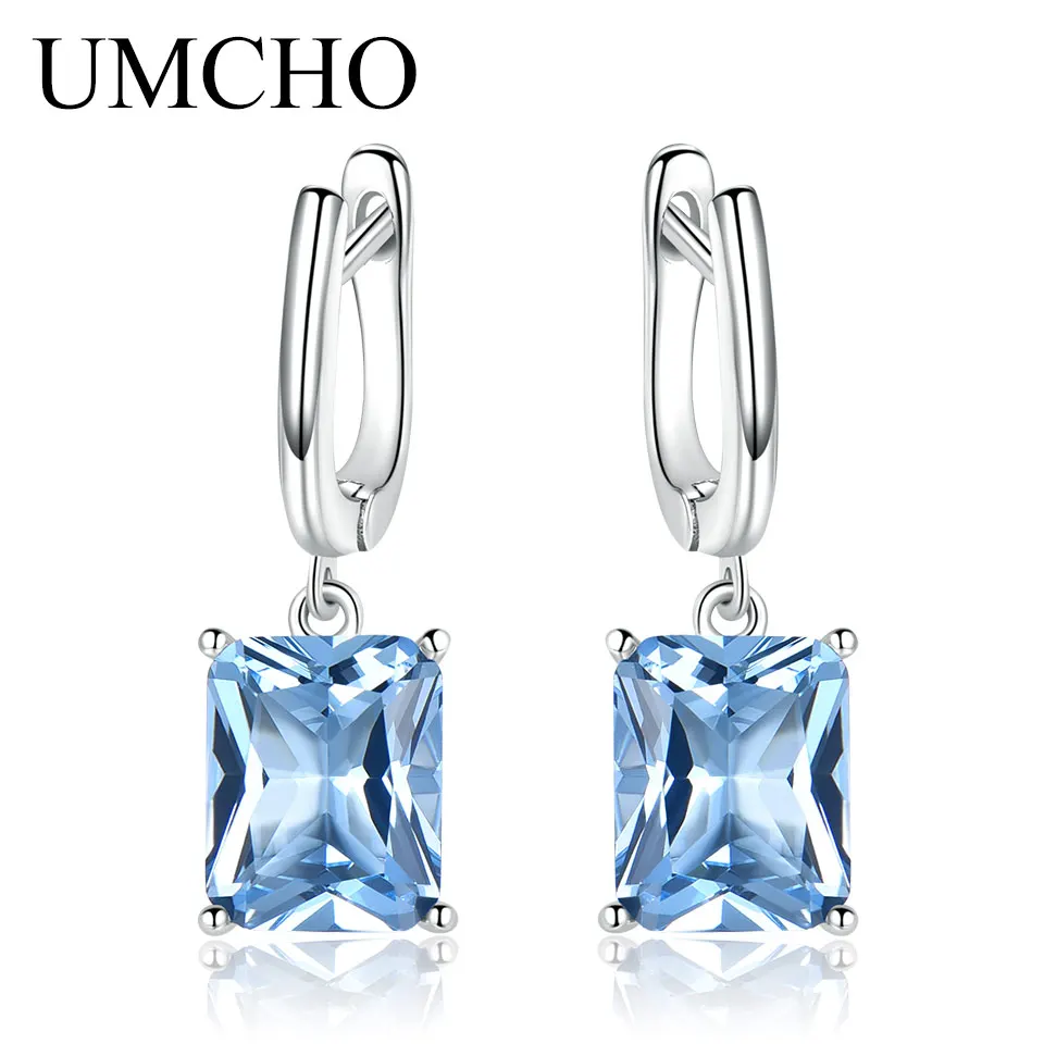 sky blue Earrings UMCHO Nano Blue Topaz Висячие серьги для женщин из натуральной 925 пробы серебра Романтические Свадебные обручальные драгоценные камни хорошее ювелирное изделие подарок - Цвет камня: sky blue Earrings