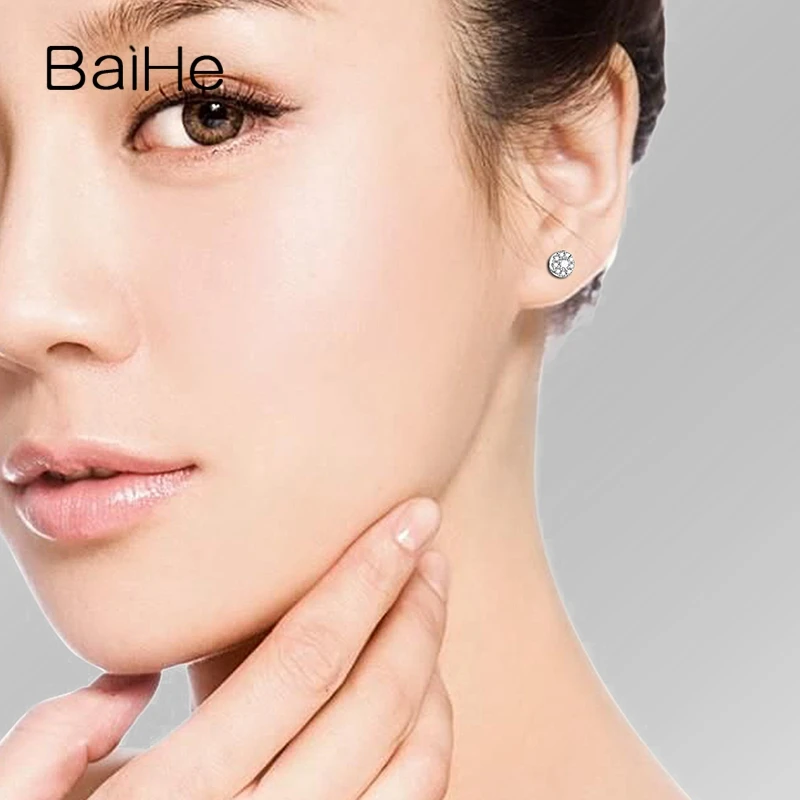 BAIHE Solid из белого золота 18 карат 0.16CT H/SI Круглый Природные Алмазы Свадебные модные