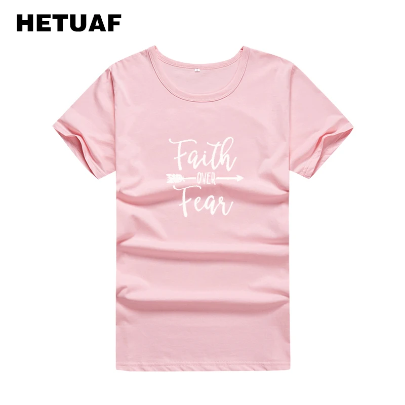 HETUAF 2018 Faith Over Fear принтовые тройники для женщин Harajuku с коротким рукавом и принтом