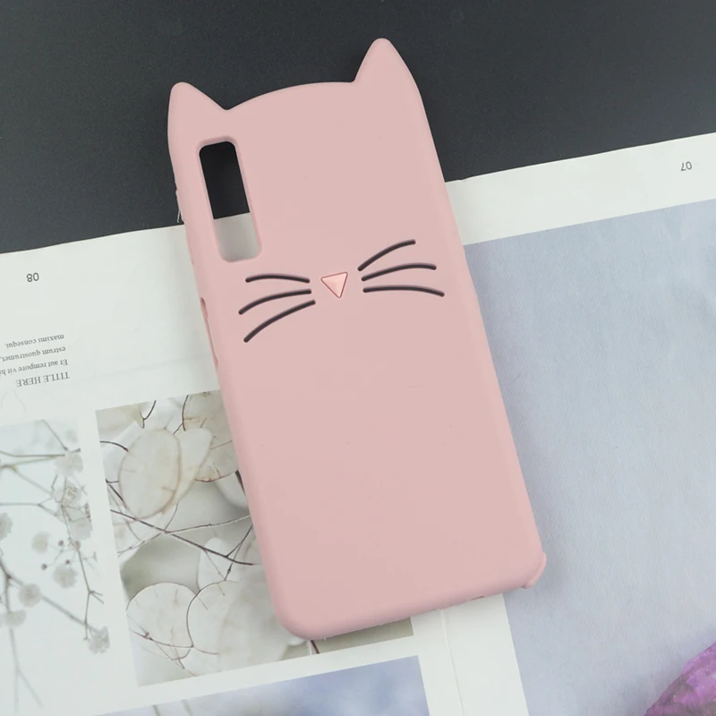 HuxuPink Милый 3D мультяшный силиконовый чехол для samsung Galaxy A50 A70 A30 A20 A10 чехол s Япония блестящая борода кошка кошечка с милыми ушками чехол для телефона - Цвет: HuxuPink