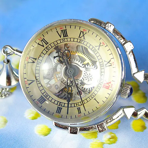 

New Round Silver See Through Mechanical Pocket Watch S