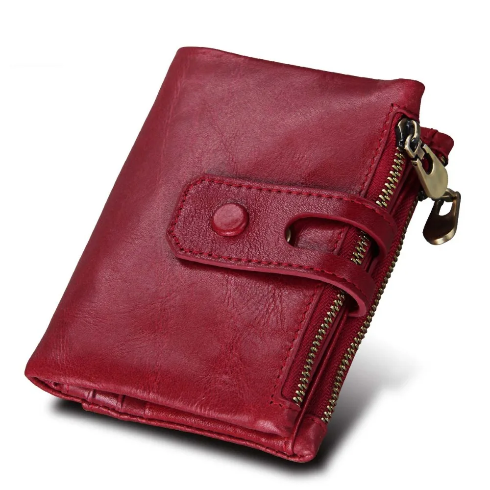 New RFID Genuine Leather Women Wallet With Zipper Coin Pocket Credit Card Holder Crazy Horse Purse For Man Men Money Bag | Багаж и сумки