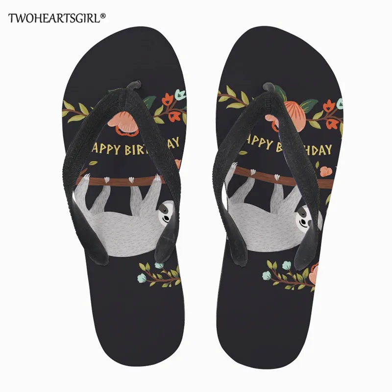 Twoheartsgirl милый Ленивец повседневное пляжные сланцы женские тапочки сандалии для девочек дизайн летние домашние плоские сланцы обувь - Цвет: L2352AB