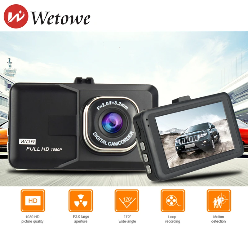 WETOWE X9 3-дюймовый FULL HD автокамера Видеорегистраторы для автомобилей Dash Cam видео