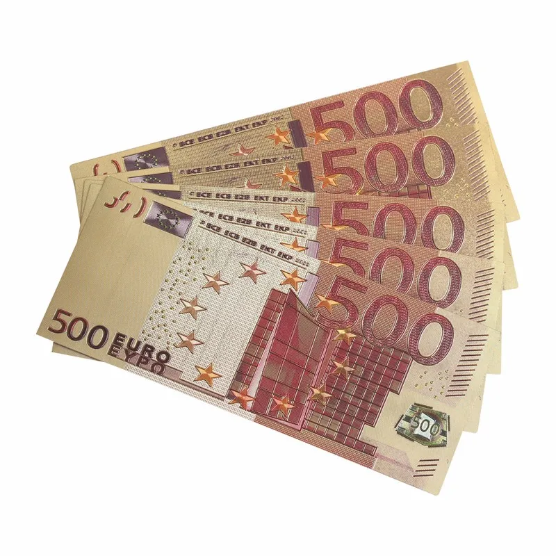 50 шт. наборы 24K золотые банкноты Красочные Позолоченные евро 500 Золотая фольга
