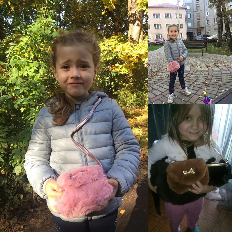 Новинка, милая детская мини-сумка через плечо для маленькой принцессы, модная сумка через плечо с бантом из искусственного меха, сумка через плечо, сумочка для малышей