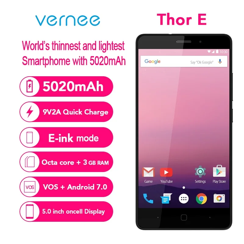 Vernee Thor e 5020 мАч 3 ГБ Оперативная память 16 5 0 &quotна ячейки Дисплей мобильного