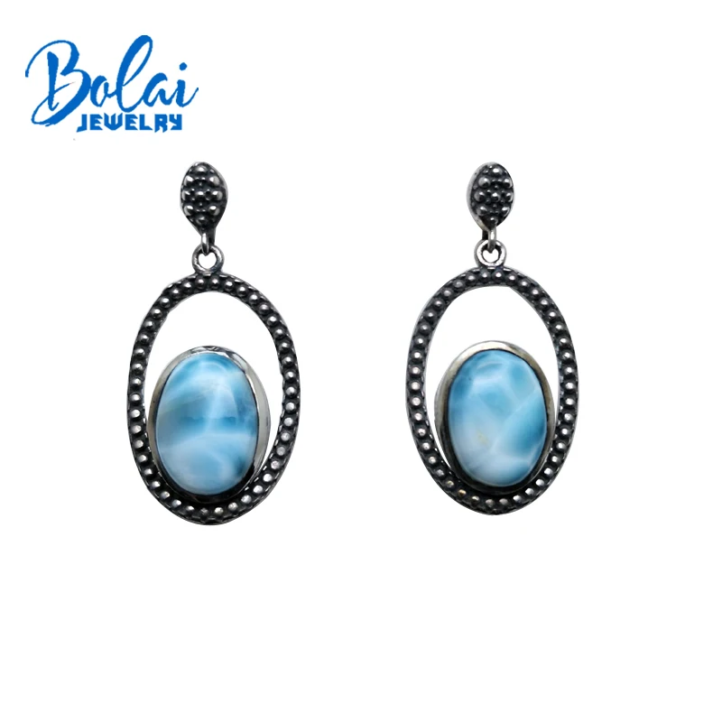 Bolaijewelry, овальные серьги из натурального Доминика Ларимар 10*14 мм с драгоценными камнями в винтажном стиле, Стерлинговое Серебро 925 пробы, лучший специальный подарок для мамы