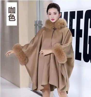 camel Высококачественный натуральный кашемир с натуральным бренд Fox Fur Trim пончо накидка роскошные высококачественные женские аксессуары осень зима натуральный шарф - Цвет: camel