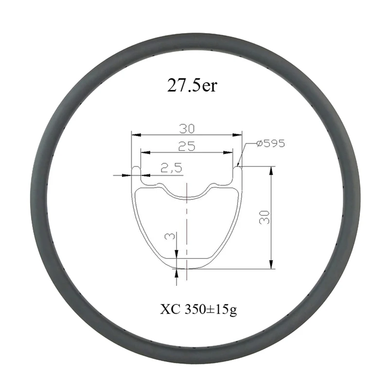 Billig 27,5 Zoll 650b MTB XC 30mm X 30mm Tubeless Hookless Carbon Rim UD 24 Löcher 28h 32 Löcher 27er Kreuz Land Mountainbike Rad