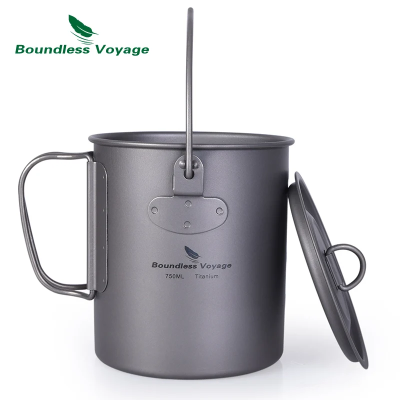750ml Hanging pot Безграничный Вояж, титановая чашка для кемпинга, подвесной горшок со складной ручкой и крышкой, кухонная посуда для пикника на открытом воздухе, 750 мл/1100 мл, кружка для воды - Цвет: 750ml Hanging pot