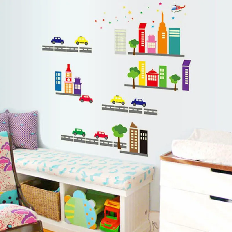 Мультфильм 3D DIY светящаяся наклейка городской пейзаж автомобильный стикер для