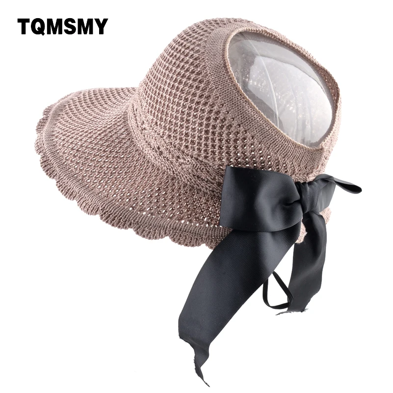 

TQMSMY женская летняя соломенная шляпа с бантом, Женская широкополая шляпа от солнца, пляжная шляпа с защитой от УФ-лучей и конским хвостом, одн...