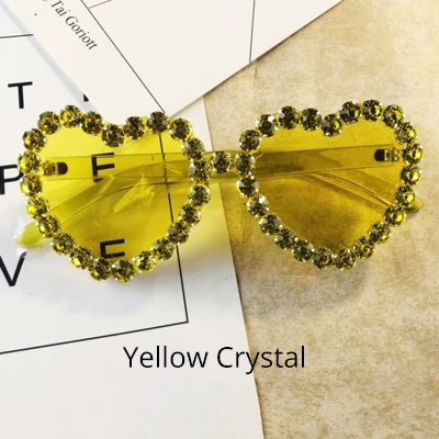 Yellow Crystal Ralferty, солнцезащитные очки в форме сердца, женские, Роскошные, дизайнерские, с кристаллами, ручной работы, солнцезащитные очки, UV400, прозрачные, очки, G1911 - Цвет линз: Yellow Crystal