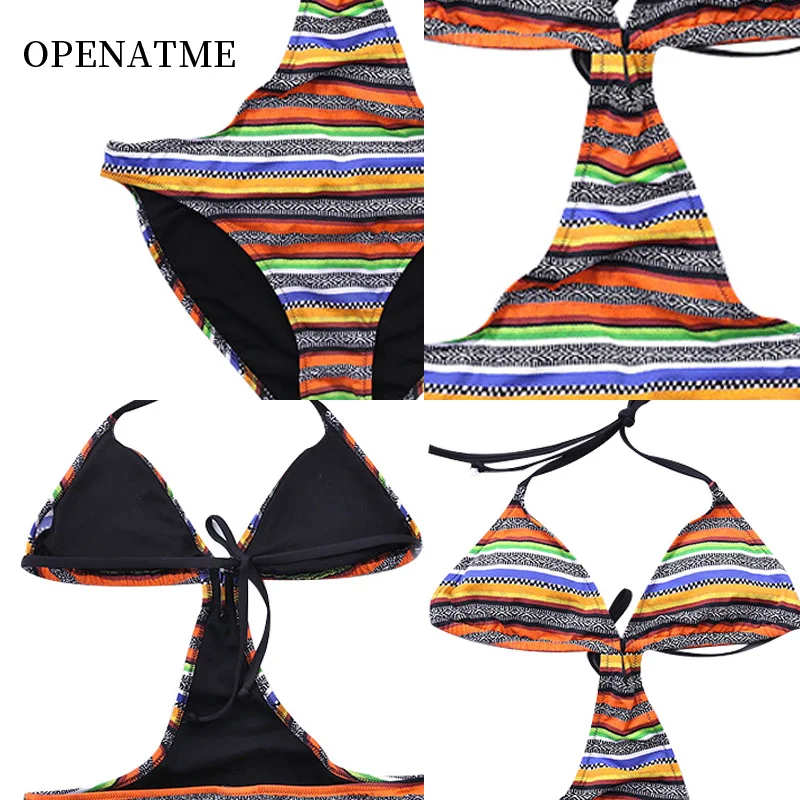OPENATME сексуальный бикини с высокой талией пуш ап набор цветные горизонтальные