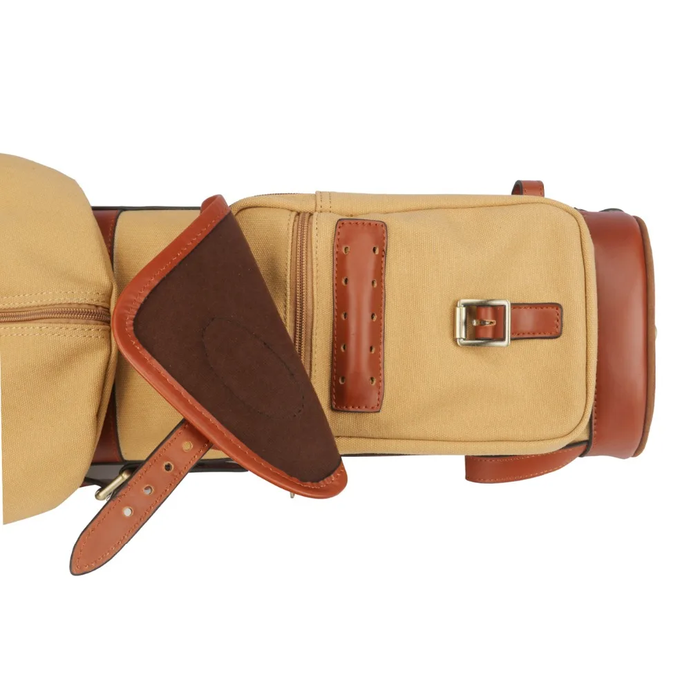Tourbon Vintage Canvas Pencil Style Golf Club Bag Carrier Leather with Pockets Weather Flap Clubs Cover Golf Gun Case 86CM